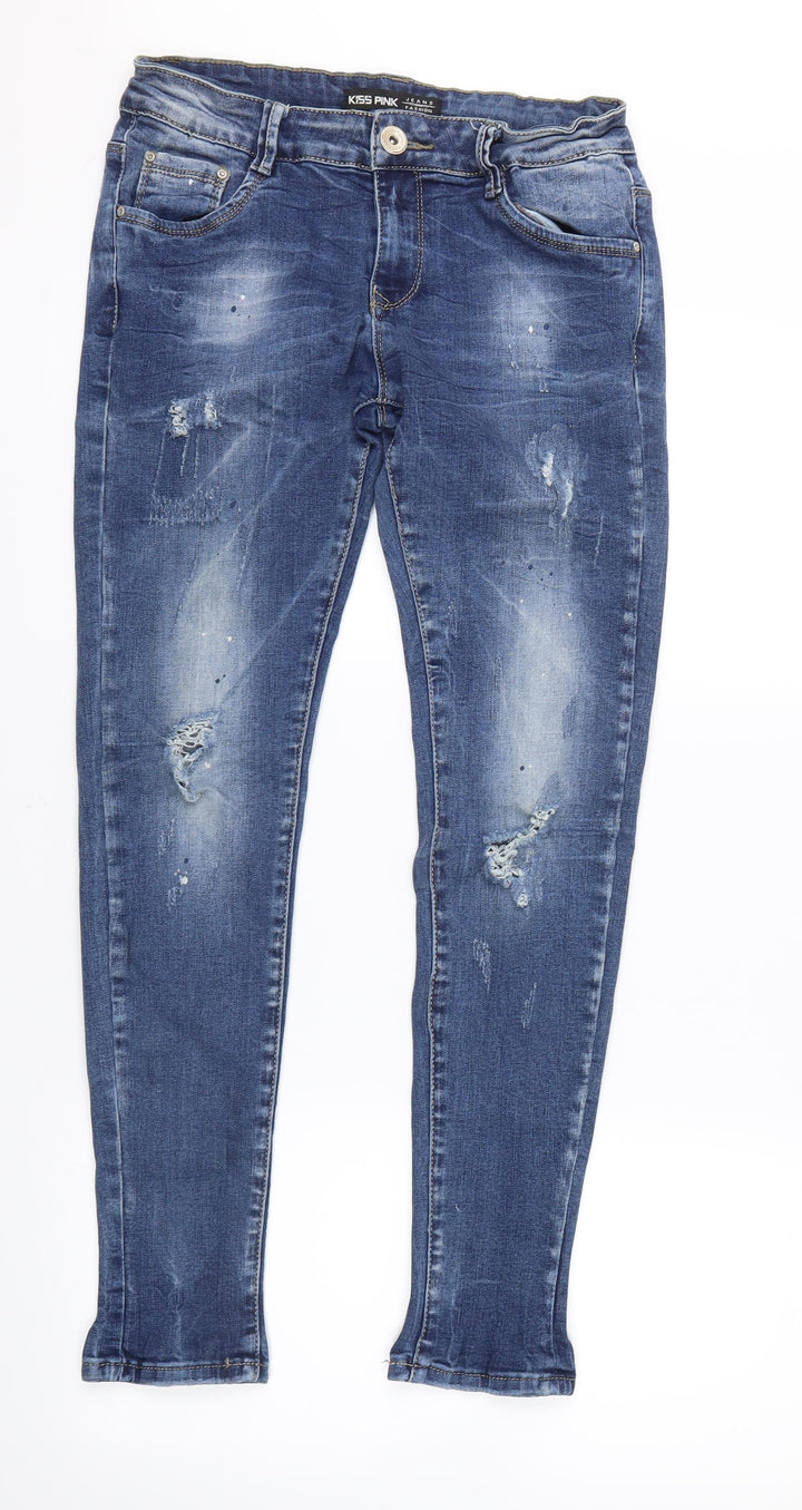 Kiss Pink Womens Blue Denim Straight Jeans Size 6 L27.5 in