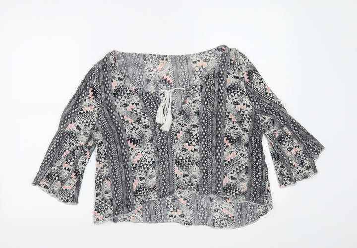 Hollister Womens Black Geometric Basic Blouse Size L