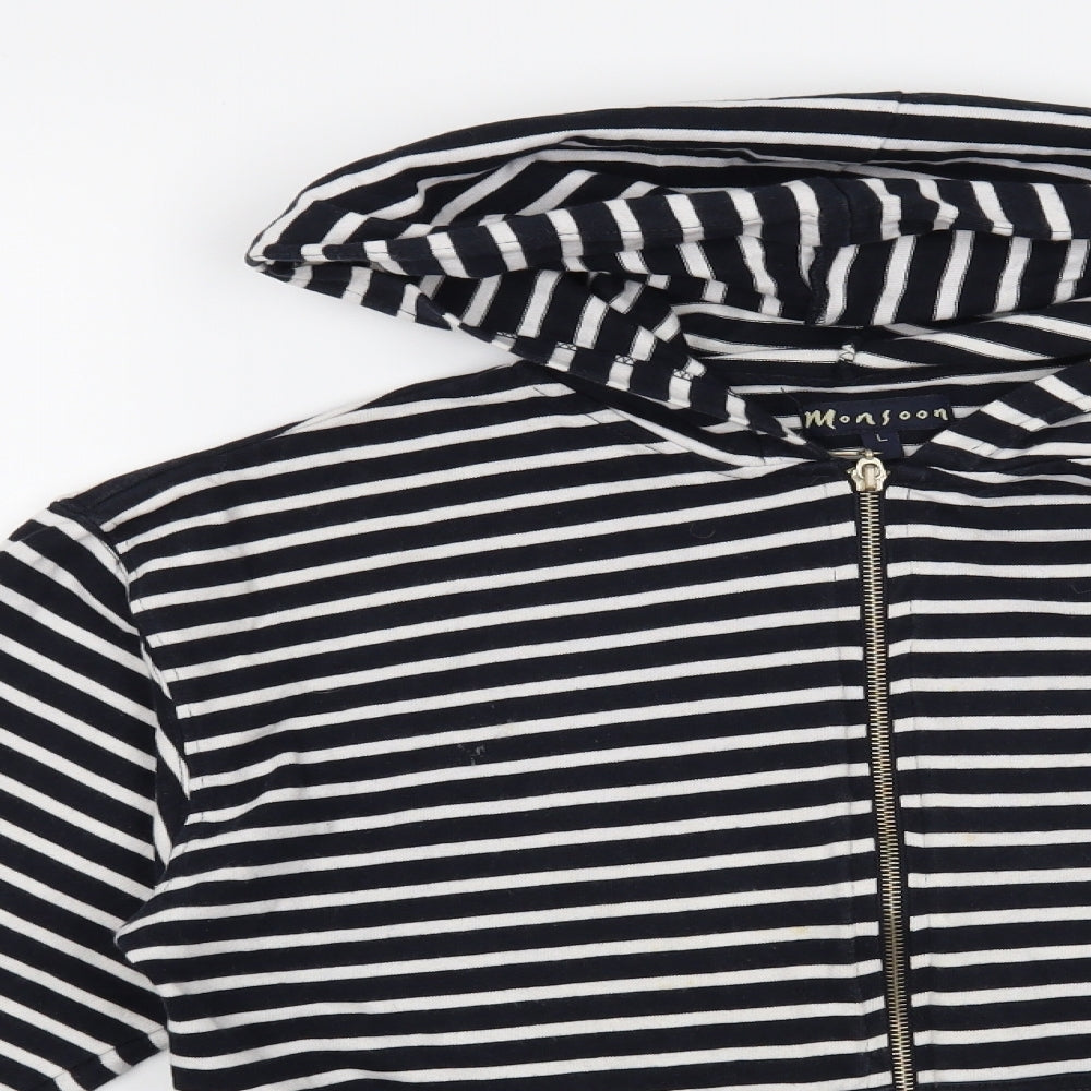 Monsoon Womens Blue Striped  Full Zip Hoodie Size L