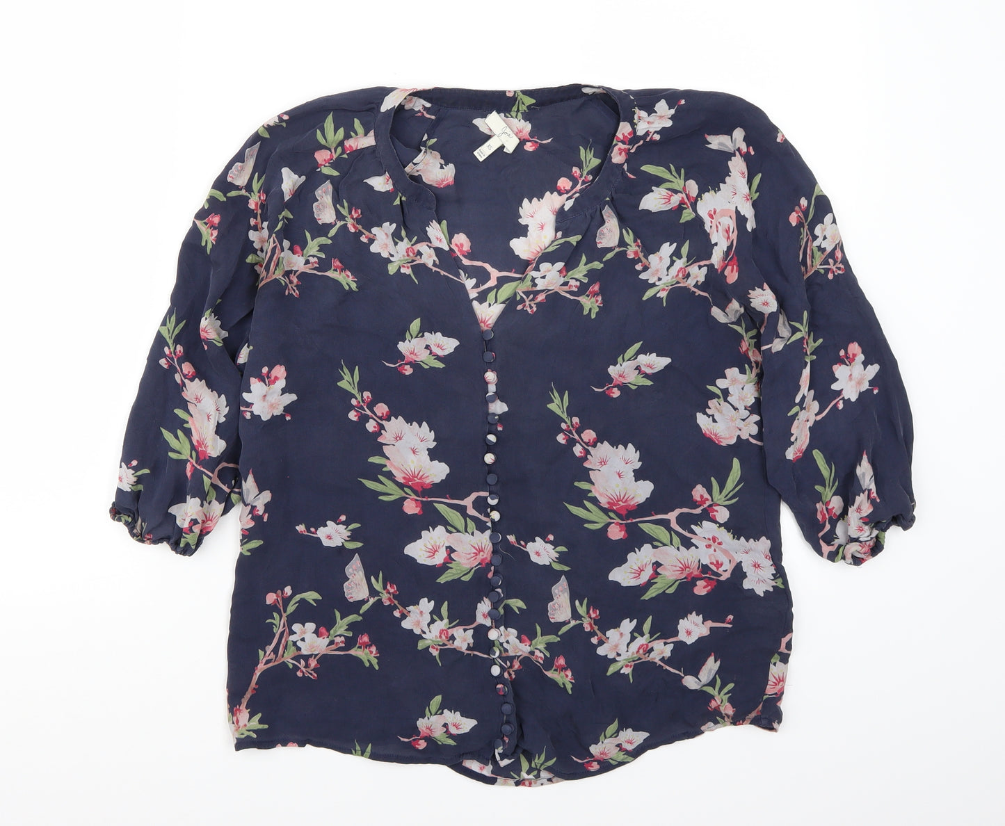 Preworn Womens Blue Floral  Basic Blouse Size XS
