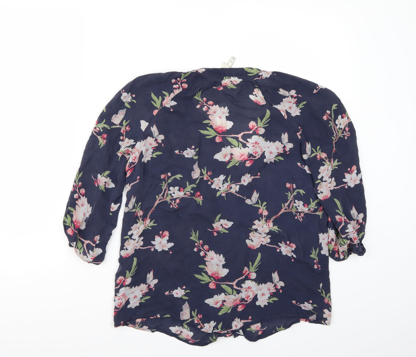 Preworn Womens Blue Floral  Basic Blouse Size XS