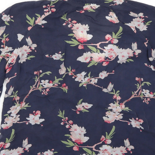 Preworn Womens Blue Floral  Basic Blouse Size XS
