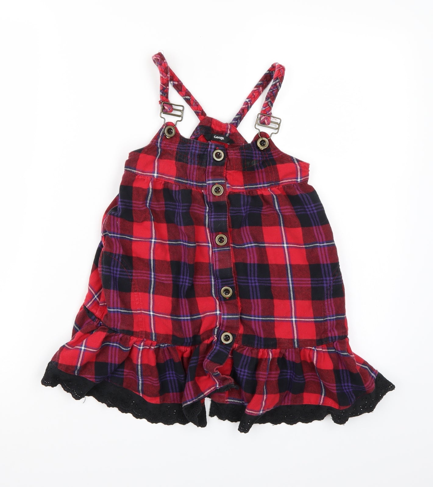 George Girls Red Check  Dungaree One-Piece Size 7 Years