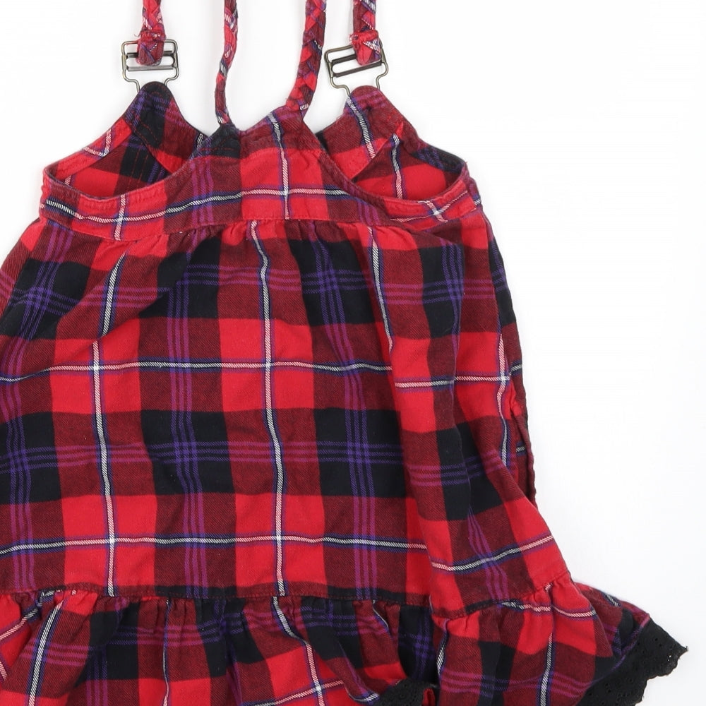 George Girls Red Check  Dungaree One-Piece Size 7 Years