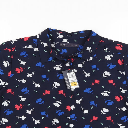 Marks and Spencer Womens Blue Floral  Basic Blouse Size 10