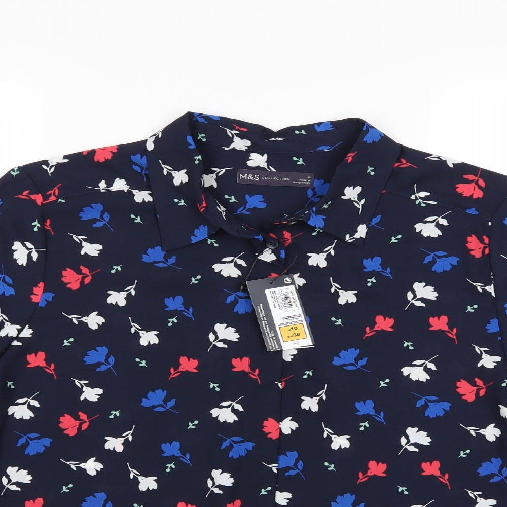 Marks and Spencer Womens Blue Floral  Basic Blouse Size 10