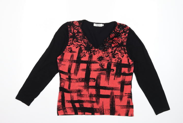 Cristina Womens Orange Geometric Pullover Jumper Size XL