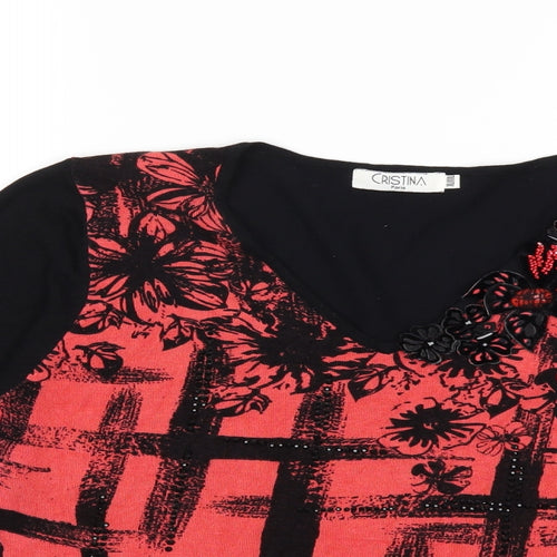 Cristina Womens Orange Geometric  Pullover Jumper Size XL