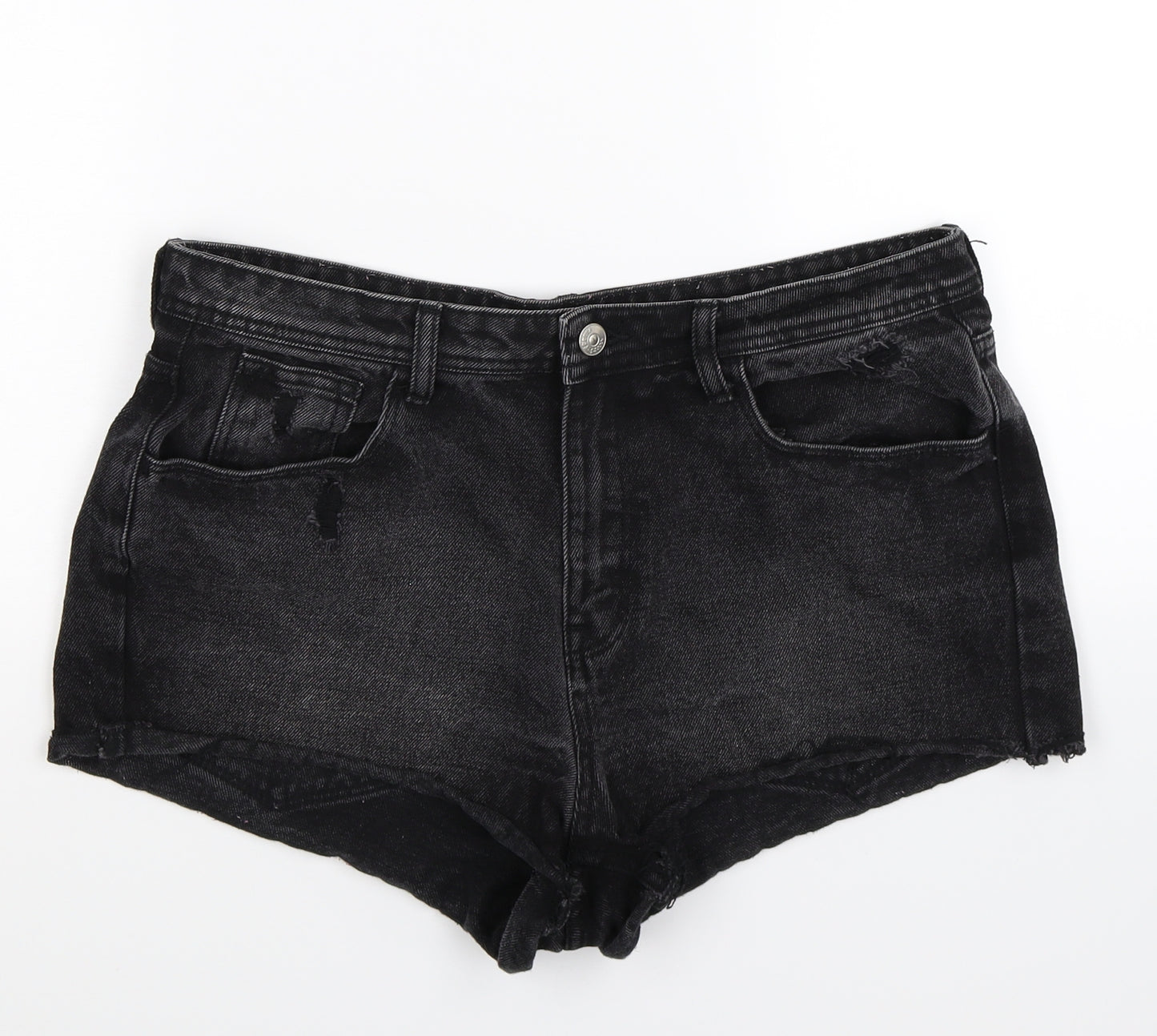 H&M Womens Black  Denim Hot Pants Shorts Size 16