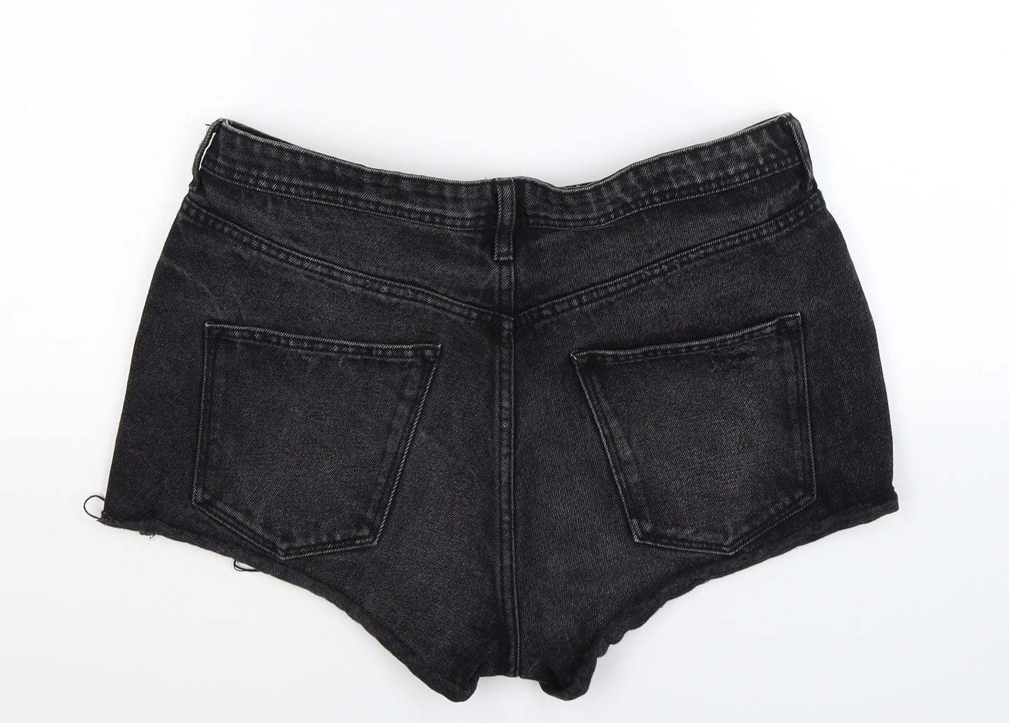 H&M Womens Black  Denim Hot Pants Shorts Size 16