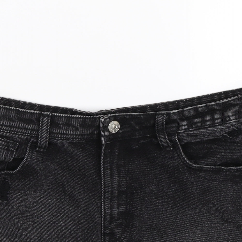 H&M Womens Black  Denim Hot Pants Shorts Size 16