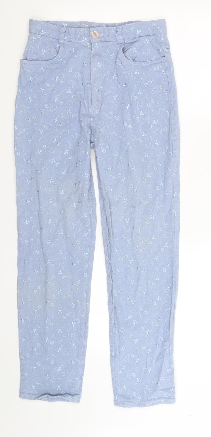 Preworn Womens Blue Floral Denim Skinny Jeans Size 25 in L28 in