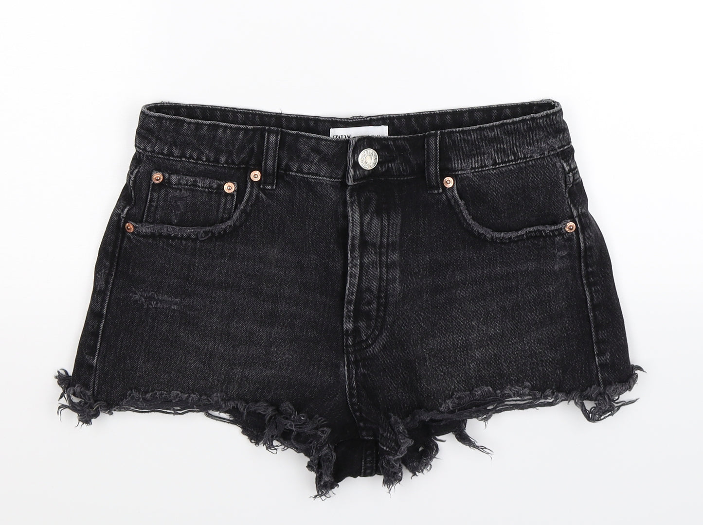 Zara Womens Black  Denim Hot Pants Shorts Size 8