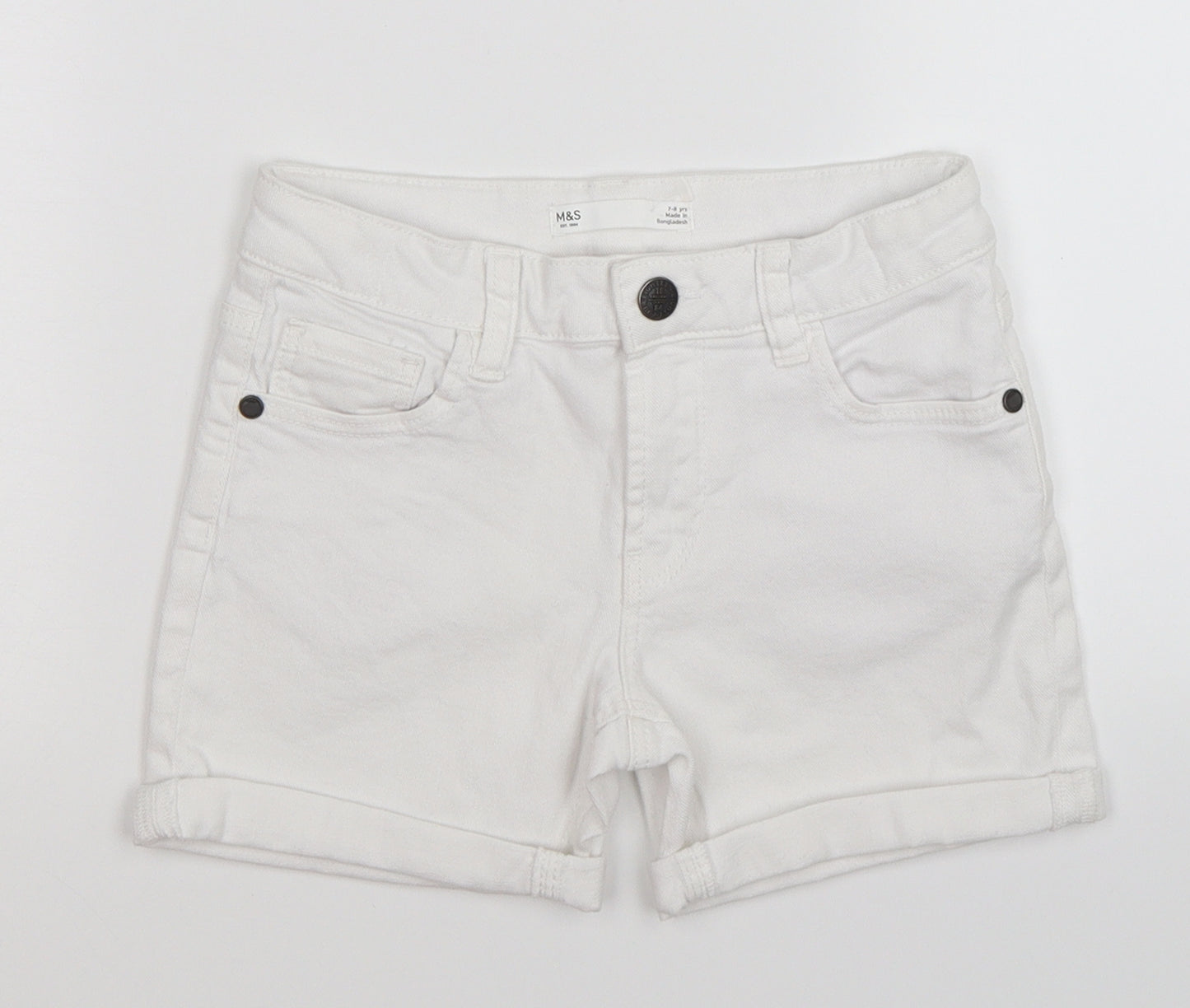 Marks and Spencer Girls White  Denim Hot Pants Shorts Size 7-8 Years