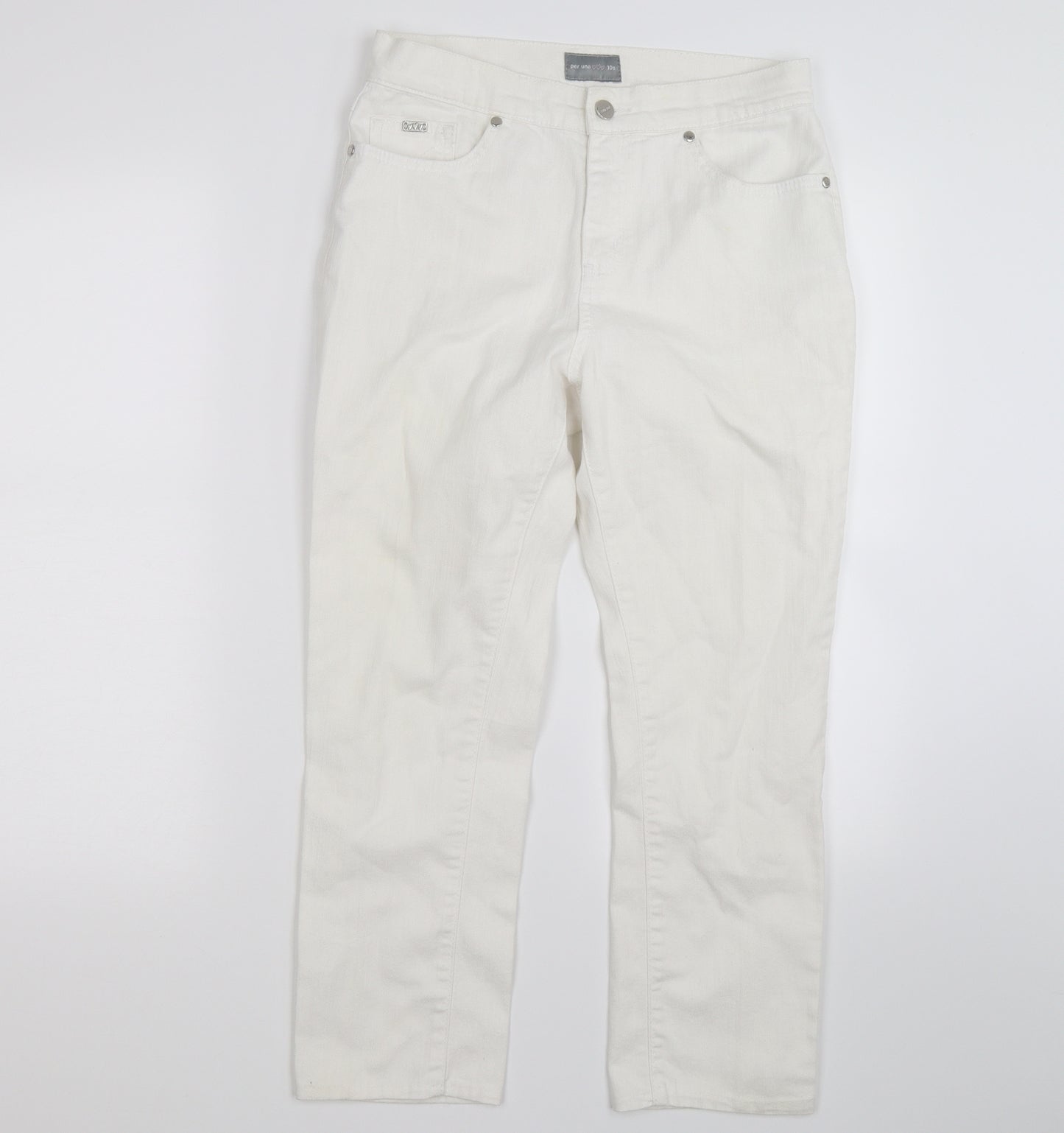 Per Una Womens White  Denim Straight Jeans Size 10 L24 in - short leg