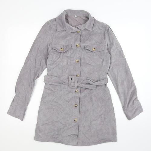 Preworn Womens Grey Striped Corduroy Shirt Dress  Size 10  - with belt