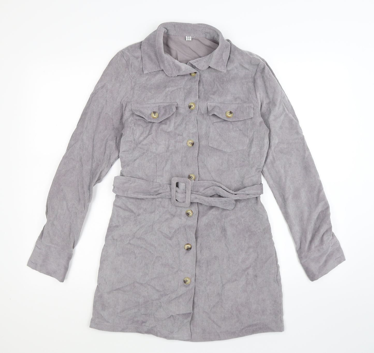 Preworn Womens Grey Striped Corduroy Shirt Dress  Size 10  - with belt