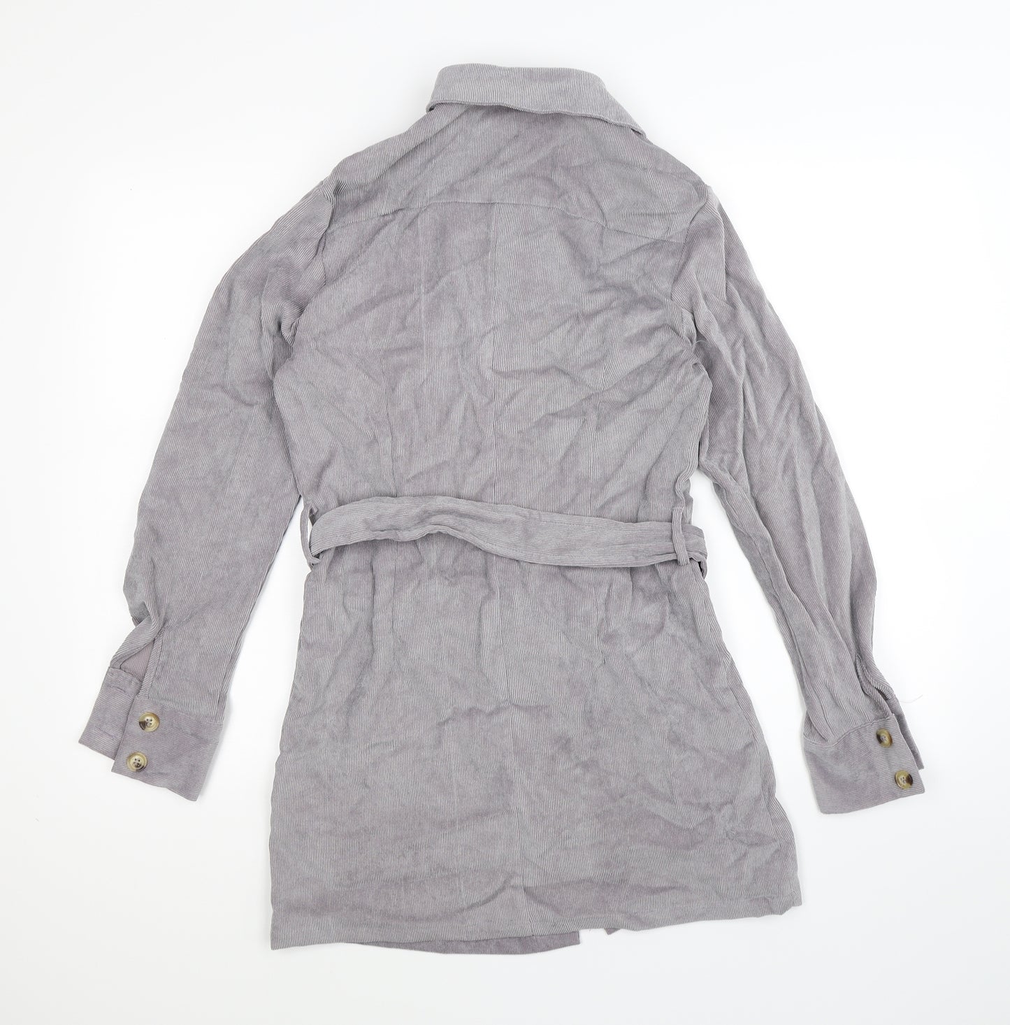 Preworn Womens Grey Striped Corduroy Shirt Dress  Size 10  - with belt
