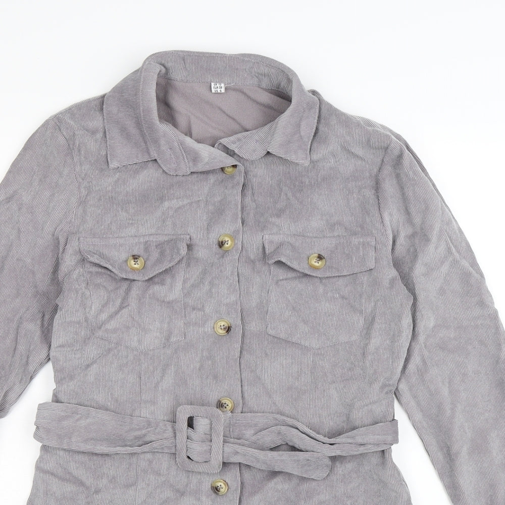 Preworn Womens Grey Striped Corduroy Shirt Dress  Size 10  - with belt