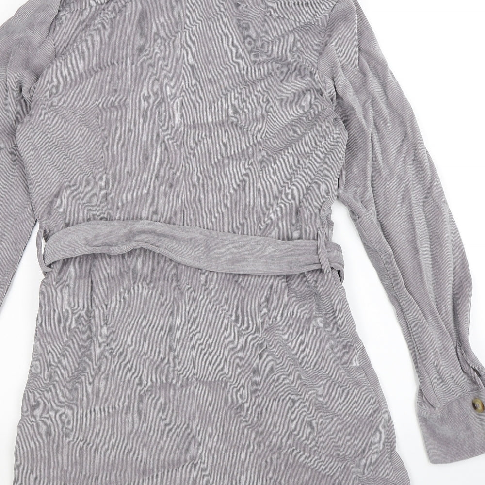 Preworn Womens Grey Striped Corduroy Shirt Dress  Size 10  - with belt