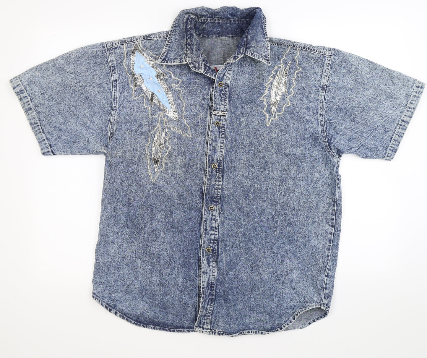 Kongloon Mens Blue  Denim  Button-Up Size M