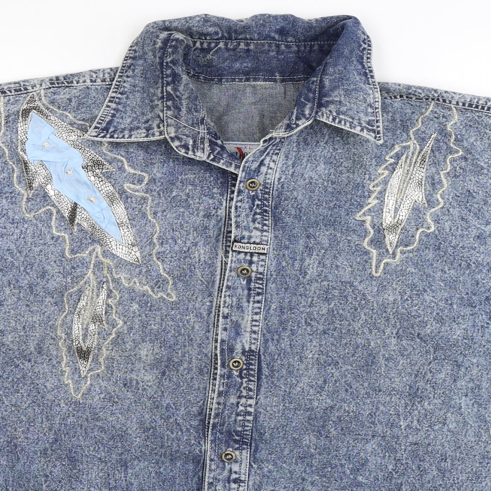 Kongloon Mens Blue  Denim  Button-Up Size M