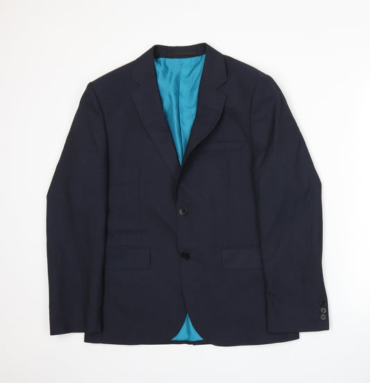 Front view of Marks and Spencer men’s blue jacket suit jacket, size M