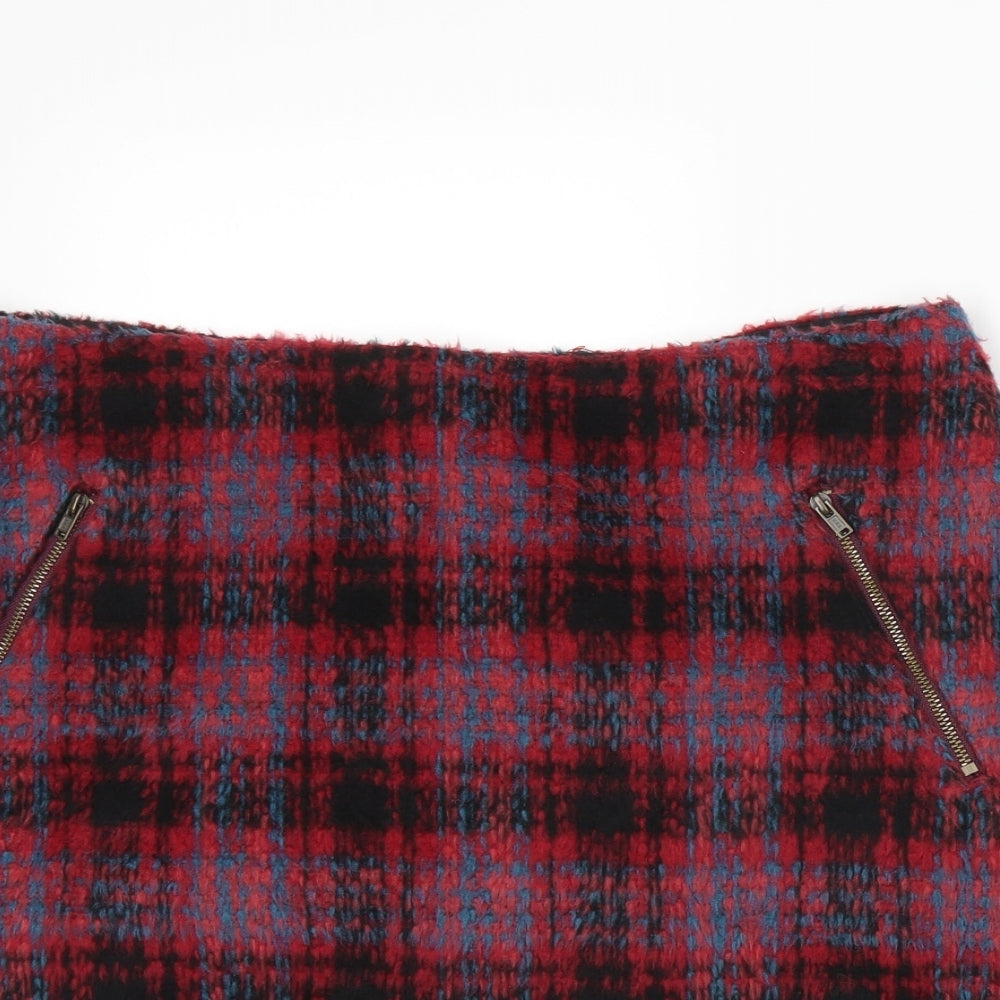 George Womens Red Plaid  A-Line Skirt Size 14