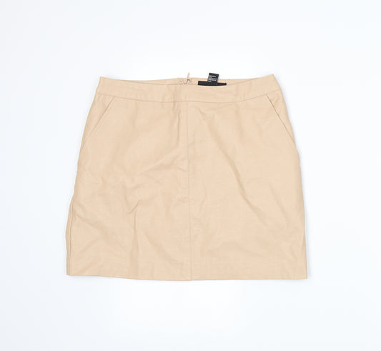 Front view of FOREVER 21 women’s beige a-line skirt, size M