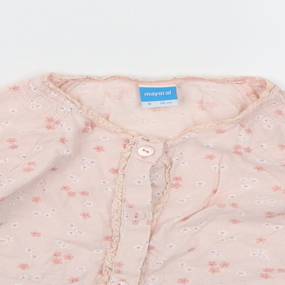 Mayoral Girls Pink Floral  Basic Blouse Size 3 Years