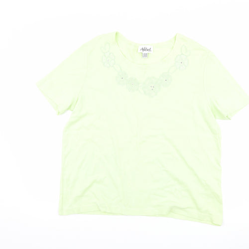 Afibel Womens Green Floral  Basic T-Shirt Size 16