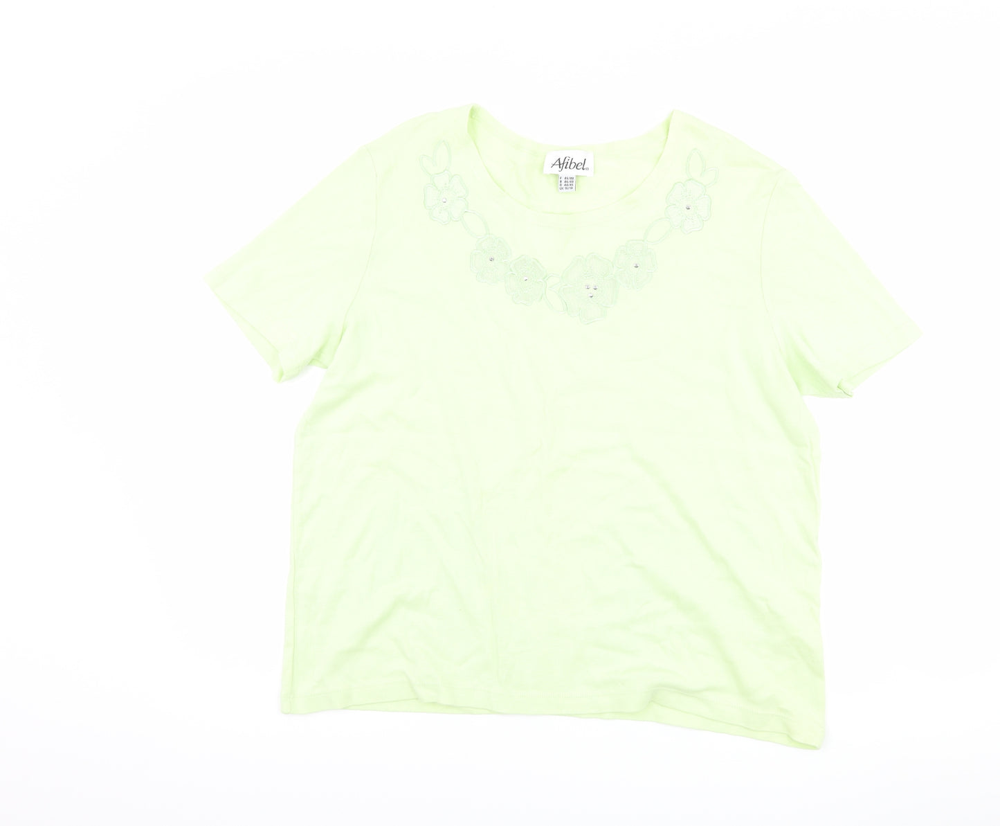 Afibel Womens Green Floral  Basic T-Shirt Size 16