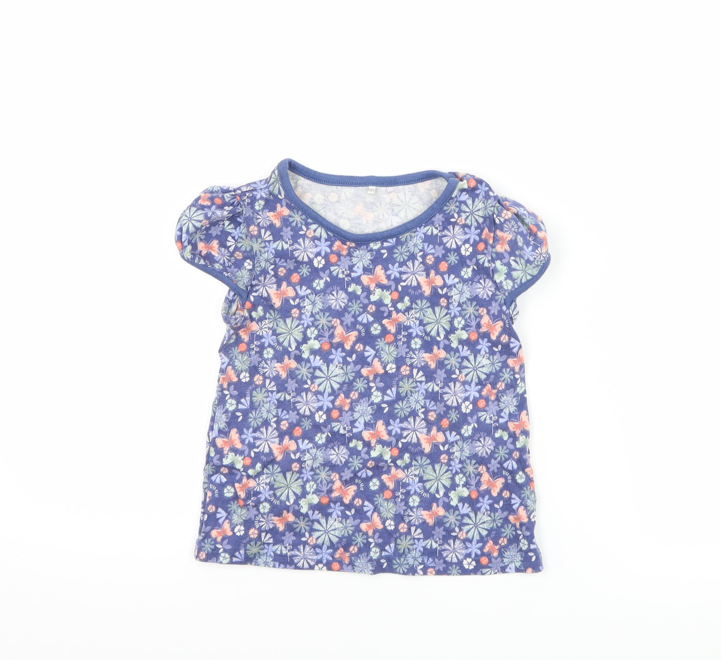 George Girls Blue Floral  Basic T-Shirt Size 2-3 Years