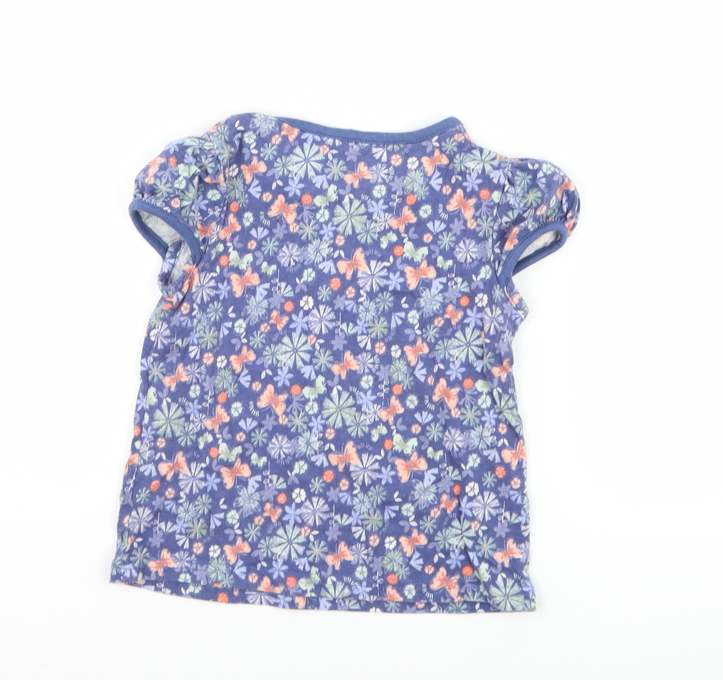 George Girls Blue Floral  Basic T-Shirt Size 2-3 Years