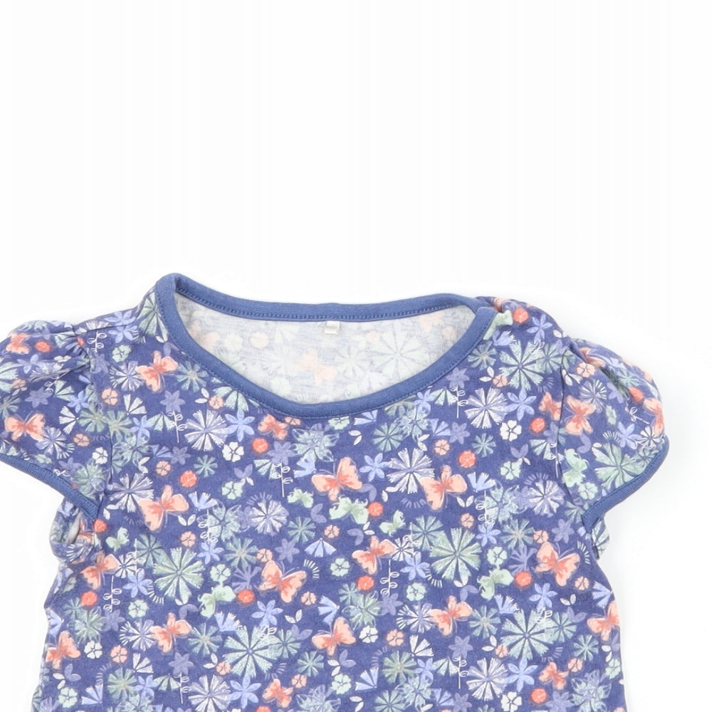 George Girls Blue Floral  Basic T-Shirt Size 2-3 Years