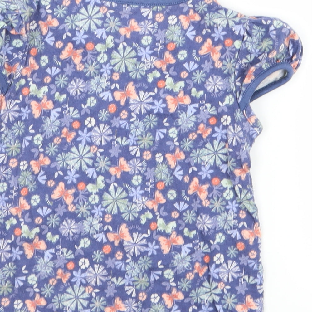 George Girls Blue Floral  Basic T-Shirt Size 2-3 Years