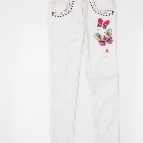 Debenhams Girls White  Denim Skinny Jeans Size 9 Years - butterflies