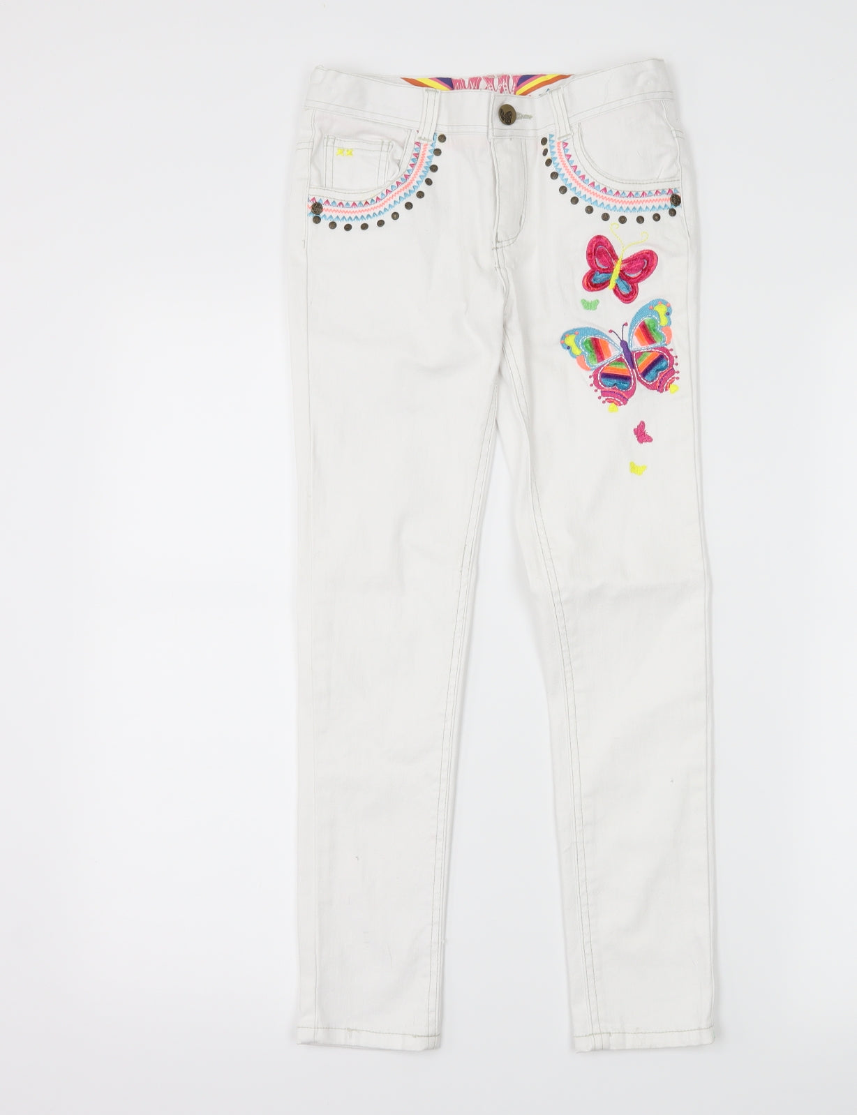 Debenhams Girls White  Denim Skinny Jeans Size 9 Years - butterflies