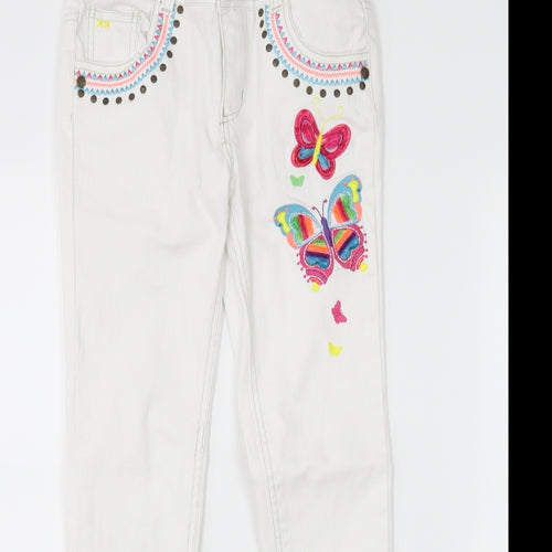 Debenhams Girls White  Denim Skinny Jeans Size 9 Years - butterflies