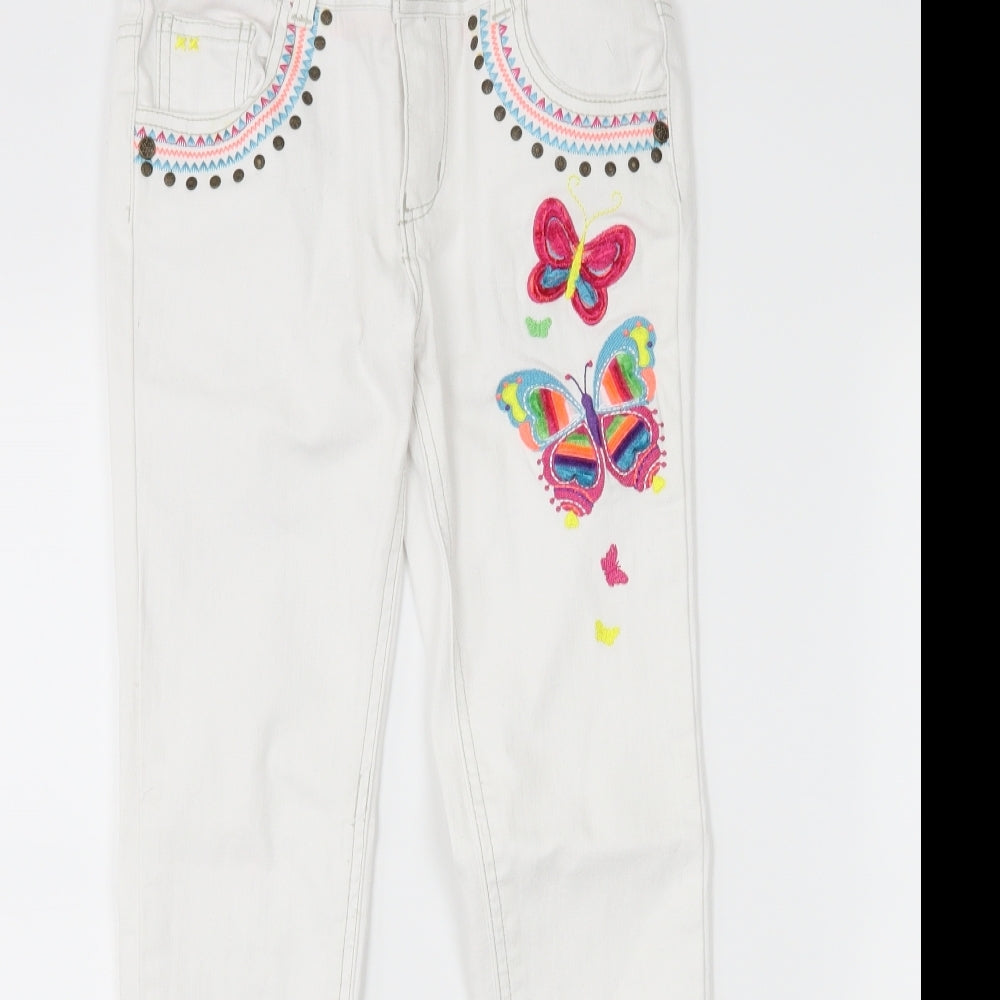 Debenhams Girls White  Denim Skinny Jeans Size 9 Years - butterflies