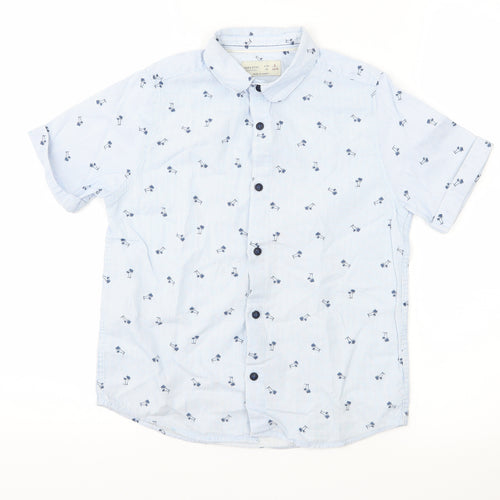 Zara Boys Blue Spotted  Basic Button-Up Size 8 Years  - Palm Tree