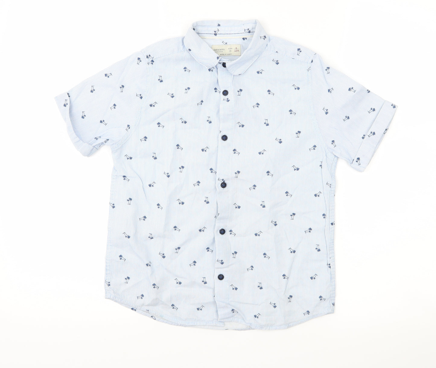 Zara Boys Blue Spotted  Basic Button-Up Size 8 Years  - Palm Tree