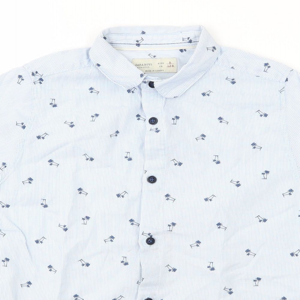 Zara Boys Blue Spotted  Basic Button-Up Size 8 Years  - Palm Tree