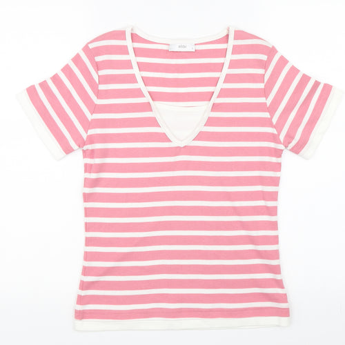 Alibi Womens Pink Striped  Basic T-Shirt Size S