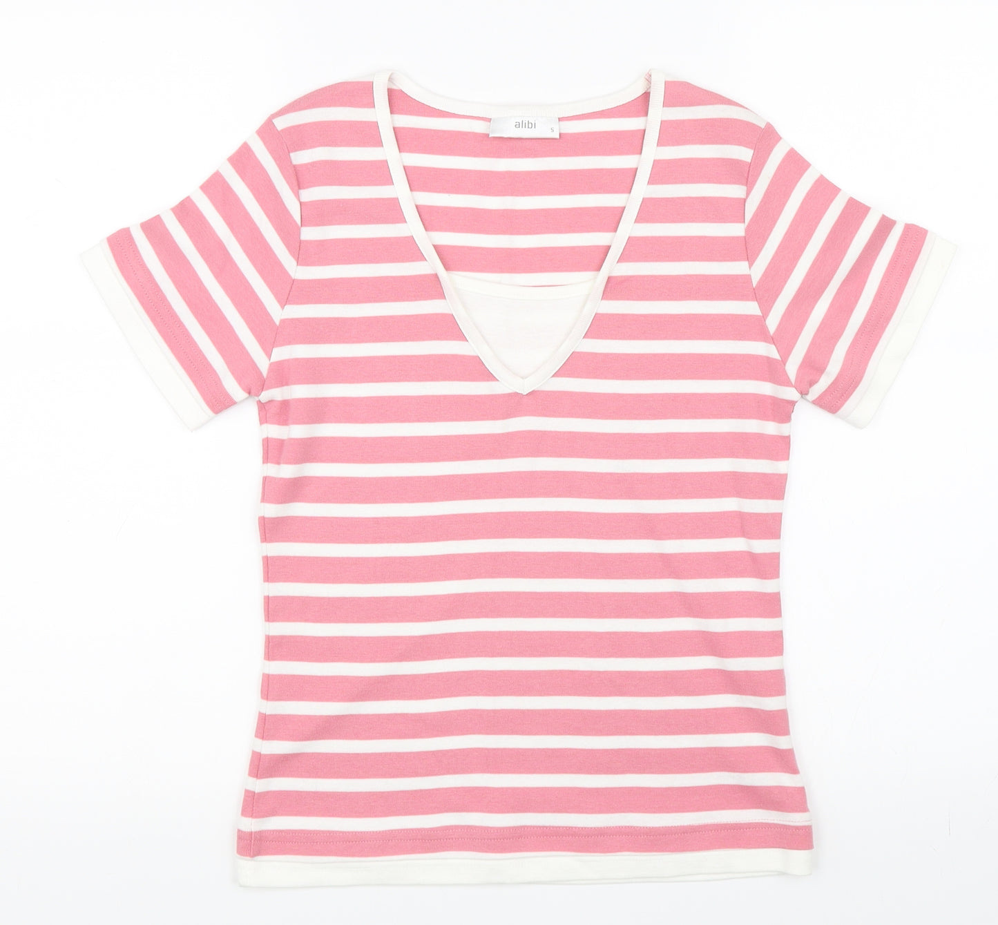 Alibi Womens Pink Striped  Basic T-Shirt Size S