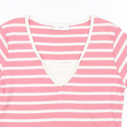 Alibi Womens Pink Striped  Basic T-Shirt Size S