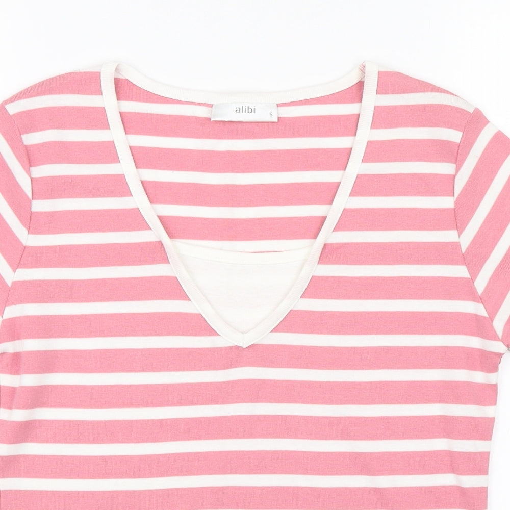 Alibi Womens Pink Striped  Basic T-Shirt Size S