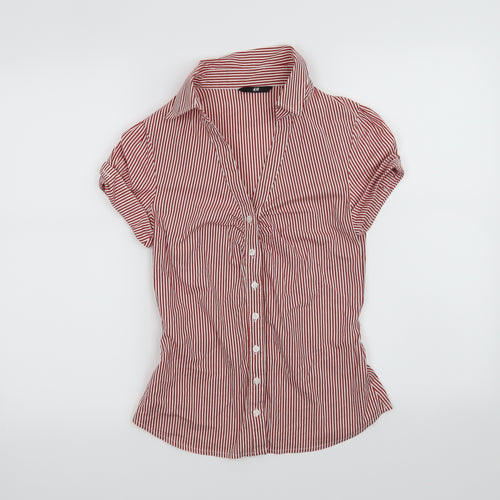 H&M Womens Red Striped  Basic Button-Up Size S