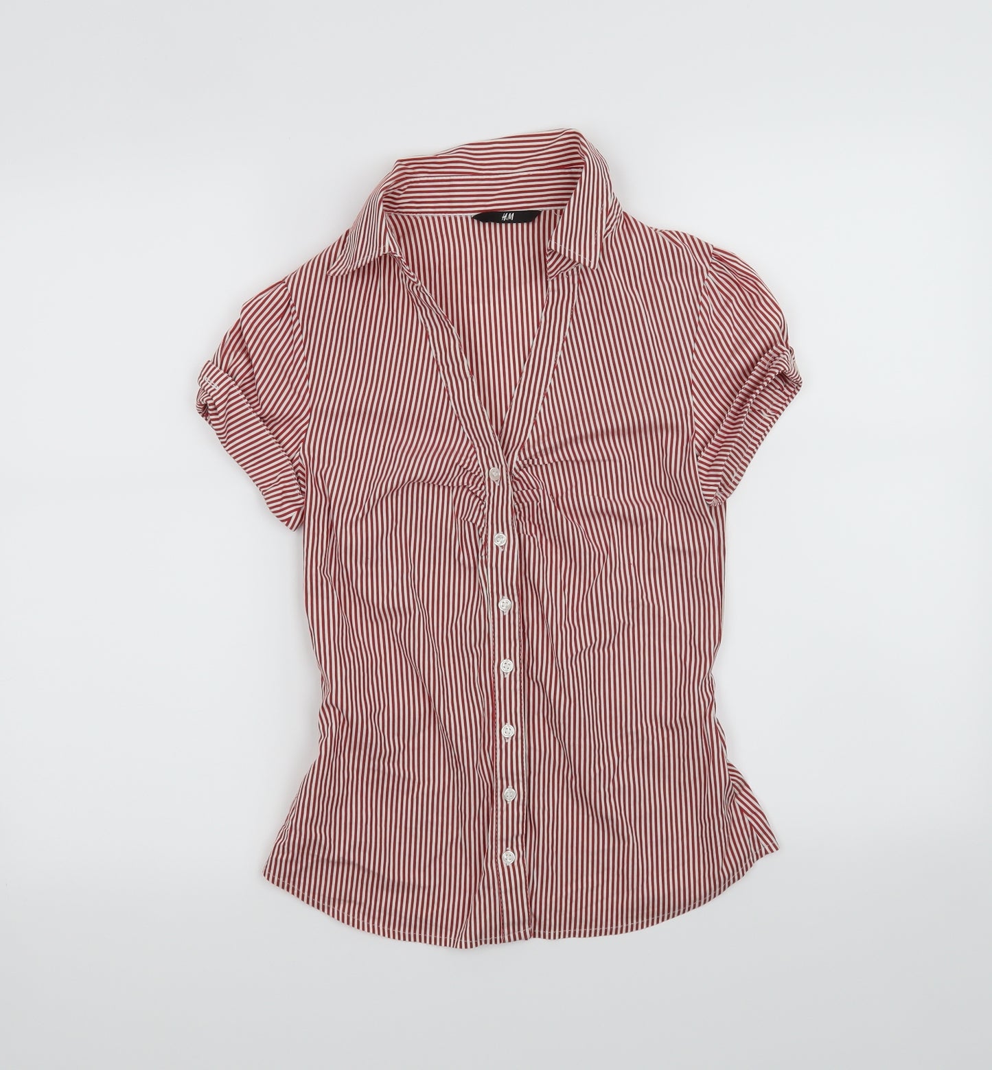 H&M Womens Red Striped  Basic Button-Up Size S