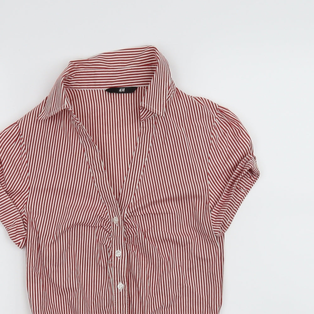 H&M Womens Red Striped  Basic Button-Up Size S